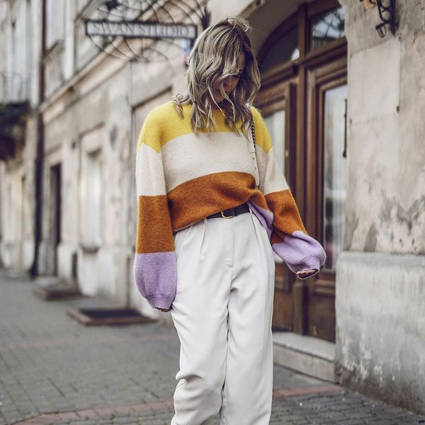 2021 new women casual contrast color lantern sweater long sleeve o neck knitted pullovers autumn winter loose warm jumpers cpny, White;black
2021 new women casual contrast color lantern sweater long sleeve o neck knitted pullovers autumn winter loose warm jumpers cpny, White;black