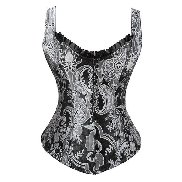women's shapers steel boned gothic corset woman vest straps jaquard bustier, Black;white
women's shapers steel boned gothic corset woman vest straps jaquard bustier, Black;white