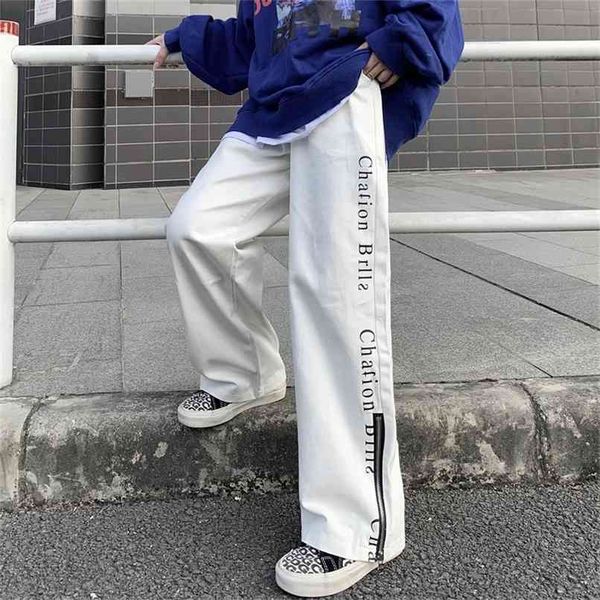 women's sports pants spring streetwear versatile fashion high waist straight casual baggy zipper wide leg trouser 210915, Black;white
women's sports pants spring streetwear versatile fashion high waist straight casual baggy zipper wide leg trouser 210915, Black;white