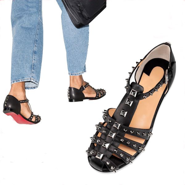 women ssummer sandals rivets flats sandals luxurys design paris red bottoms slip sandal reds soles loubiclou black leather with spiked woman
women ssummer sandals rivets flats sandals luxurys design paris red bottoms slip sandal reds soles loubiclou black leather with spiked woman
