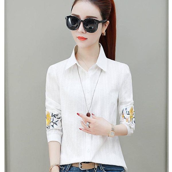 women's blouses & shirts flower embroidery women spring summer style chiffon lady casual long sleeve blusas df2995, White
women's blouses & shirts flower embroidery women spring summer style chiffon lady casual long sleeve blusas df2995, White