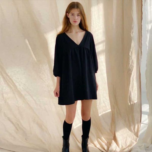casual dresses black mini for women deep v-neck lantern sleeve dress 2021 autumn sweet loose female fashion clothing, Black;gray
casual dresses black mini for women deep v-neck lantern sleeve dress 2021 autumn sweet loose female fashion clothing, Black;gray