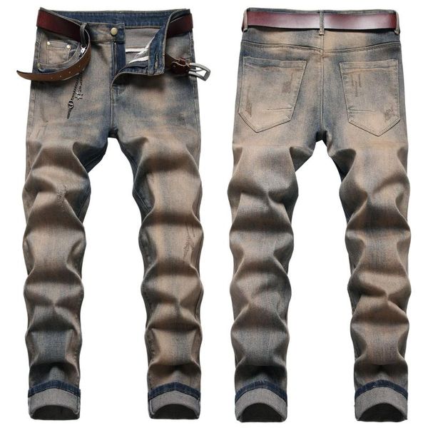 2021 men's fashion fried sand full wipe craft nostalgic retro color slim stretch lanyard decoration small straight-leg jeans, Blue
2021 men's fashion fried sand full wipe craft nostalgic retro color slim stretch lanyard decoration small straight-leg jeans, Blue