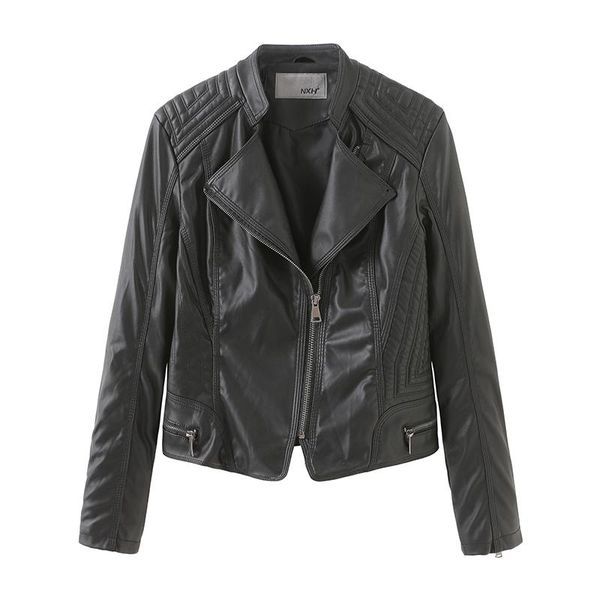 women's leather & faux autumn short slim jacket and coat women long sleeve zipper moto biker outerwear female casual pu jackets, Black
women's leather & faux autumn short slim jacket and coat women long sleeve zipper moto biker outerwear female casual pu jackets, Black