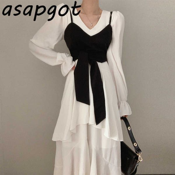 korean chic solid long v-neck irregular flared sleeve dress ruffles chiffon temperament slim waist short camisole 210610, White
korean chic solid long v-neck irregular flared sleeve dress ruffles chiffon temperament slim waist short camisole 210610, White