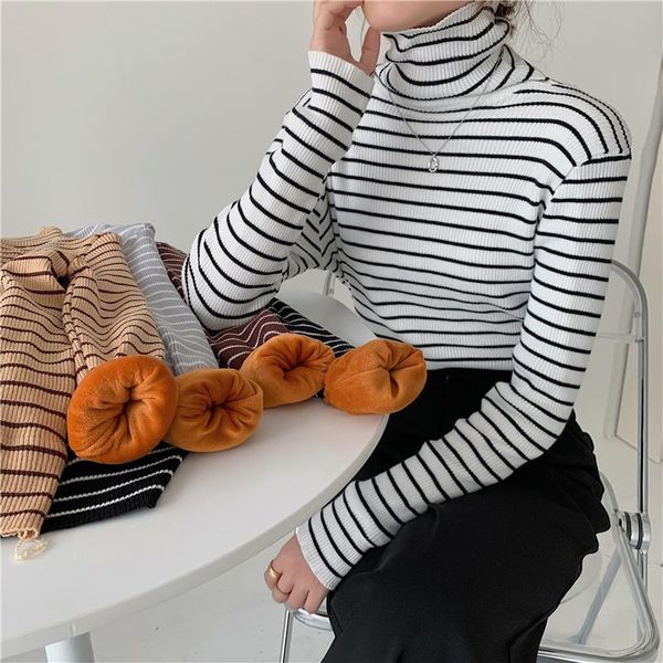 striped turtleneck sweater women plus velvet thick long-sleeved slim slimming 2021 autumn and winter new base coat, White;black
striped turtleneck sweater women plus velvet thick long-sleeved slim slimming 2021 autumn and winter new base coat, White;black