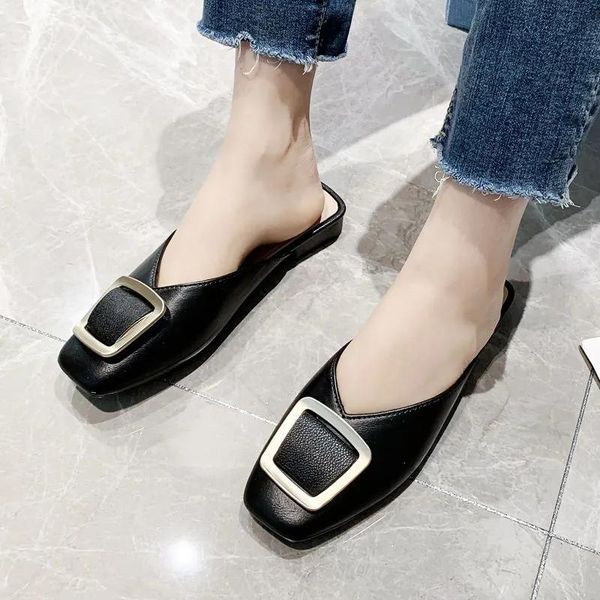 slippers pu leather elegant non-slip mules designer buckle flat heel women casual shoes solid outdoor summer soft bottom slides, Black
slippers pu leather elegant non-slip mules designer buckle flat heel women casual shoes solid outdoor summer soft bottom slides, Black