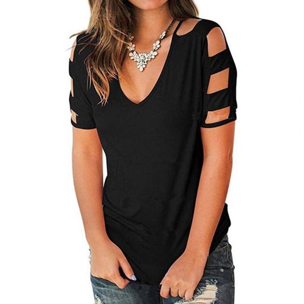 women's t-shirt 2021 summer v-neck cotton t shirts solidcolor short sleeve casual loose pius size femmel, White 
women's t-shirt 2021 summer v-neck cotton t shirts solidcolor short sleeve casual loose pius size femmel, White