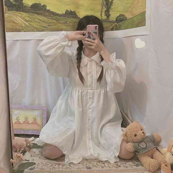 Kawaii Dress Women Sweet Lolita White Short Dresses Ruffles Peter Pan Collar Preppy Style Spring Autumn Long Sleeve Robe, Black;gray
Kawaii Dress Women Sweet Lolita White Short Dresses Ruffles Peter Pan Collar Preppy Style Spring Autumn Long Sleeve Robe, Black;gray
