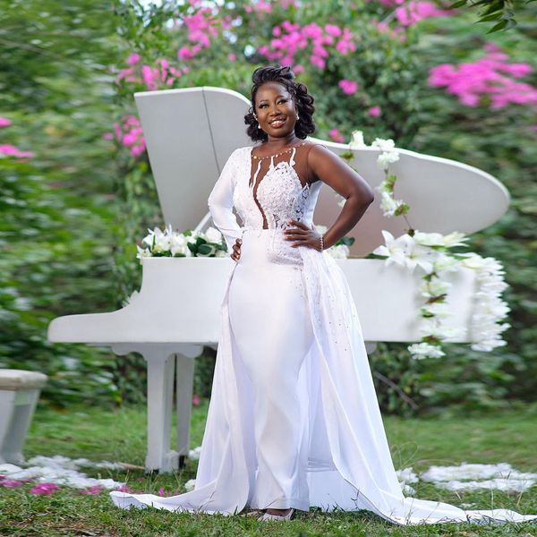 south african satin wedding dress with detachable train one shoulder floral beading bridal gowns elegant vestido de novia, White
south african satin wedding dress with detachable train one shoulder floral beading bridal gowns elegant vestido de novia, White