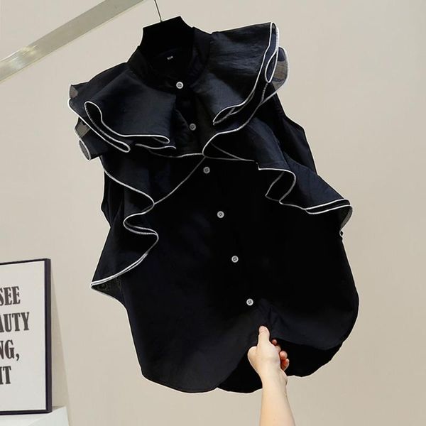 women's blouses & shirts fashion color contrast splicing irregular sweet ruffle blouse 2021 summer round neck single-breasted casual, White
women's blouses & shirts fashion color contrast splicing irregular sweet ruffle blouse 2021 summer round neck single-breasted casual, White