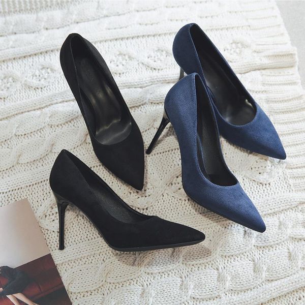 sandals a suede single shoe high heel 2021 spring summer slim medium low pointed, Black
sandals a suede single shoe high heel 2021 spring summer slim medium low pointed, Black