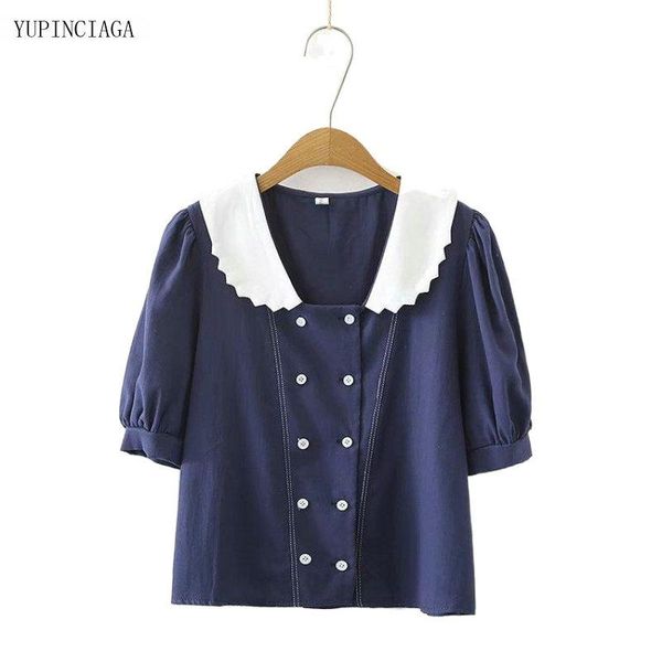 women's blouses & shirts summer 2021 retro contrast color women blouse and fashion double-breasted slim slimming short-sleeve 2118457, White
women's blouses & shirts summer 2021 retro contrast color women blouse and fashion double-breasted slim slimming short-sleeve 2118457, White