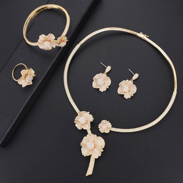 earrings & necklace 4pcs women dubai jewelry sets bridal set cubic zirconia flower collar bracelet ring wedding, Silver
earrings & necklace 4pcs women dubai jewelry sets bridal set cubic zirconia flower collar bracelet ring wedding, Silver