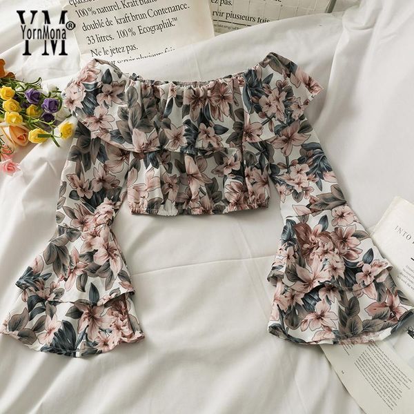 women's blouses & shirts yornmona ins fashion boho beach flower print blouse women ruffled off shoulder long flare sleeve short chiffon, White
women's blouses & shirts yornmona ins fashion boho beach flower print blouse women ruffled off shoulder long flare sleeve short chiffon, White