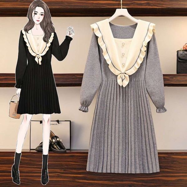 winter large women's navy collar skirt is super slim with pleated knitted dress on the inside and outside, Black;gray
winter large women's navy collar skirt is super slim with pleated knitted dress on the inside and outside, Black;gray