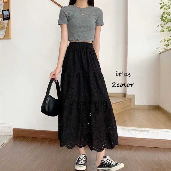 skirts lace hollow out embroidery high elastic waist long midi a-line 5 colors casual skirt vintage harajuku korean z337 cjg3, Black 
skirts lace hollow out embroidery high elastic waist long midi a-line 5 colors casual skirt vintage harajuku korean z337 cjg3, Black