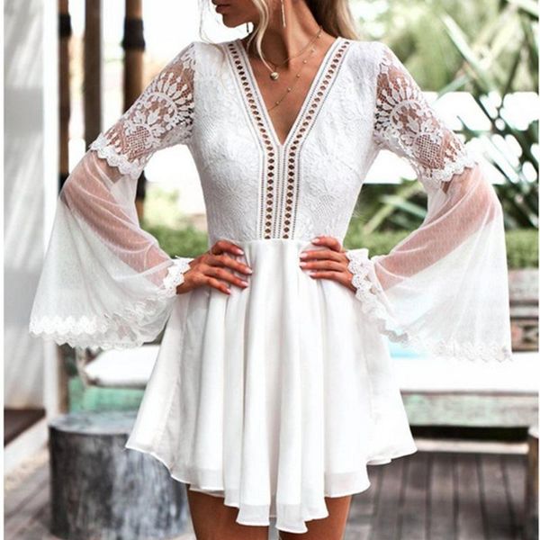 casual dresses 2021 lace women dress crocheted openwork v-neck strap long-sleeve flare chiffon lady summer wear white, Black;gray
casual dresses 2021 lace women dress crocheted openwork v-neck strap long-sleeve flare chiffon lady summer wear white, Black;gray