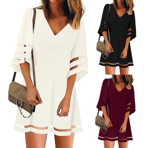 women dress ladies summer fashion casual v-neck mesh panel blouse 3/4 bell sleeve loose evening party maxi dress vestidos, Black;gray
women dress ladies summer fashion casual v-neck mesh panel blouse 3/4 bell sleeve loose evening party maxi dress vestidos, Black;gray