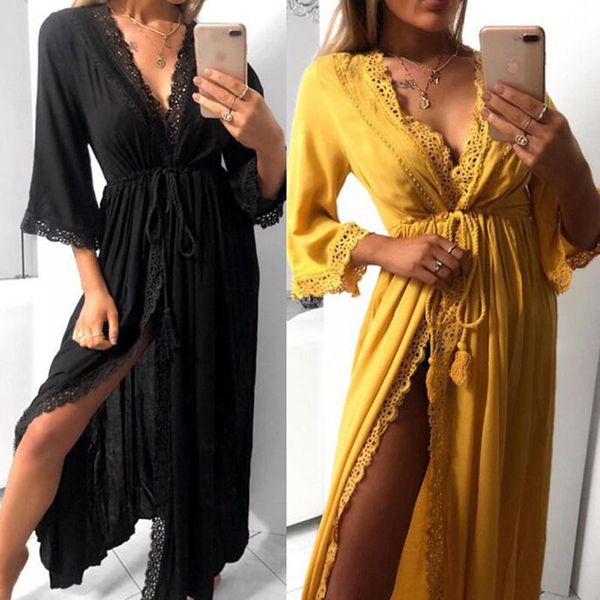 women's sleepwear beach cardigan dress womens long robe soft hollow out lace tie up waist slim fit casual loose summer maxi women, Black;red
women's sleepwear beach cardigan dress womens long robe soft hollow out lace tie up waist slim fit casual loose summer maxi women, Black;red