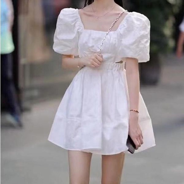 party dresses white puff sleeve dress women summer 2021 casual korean warp wrap mini short office ladies elegant square collar, White;black
party dresses white puff sleeve dress women summer 2021 casual korean warp wrap mini short office ladies elegant square collar, White;black