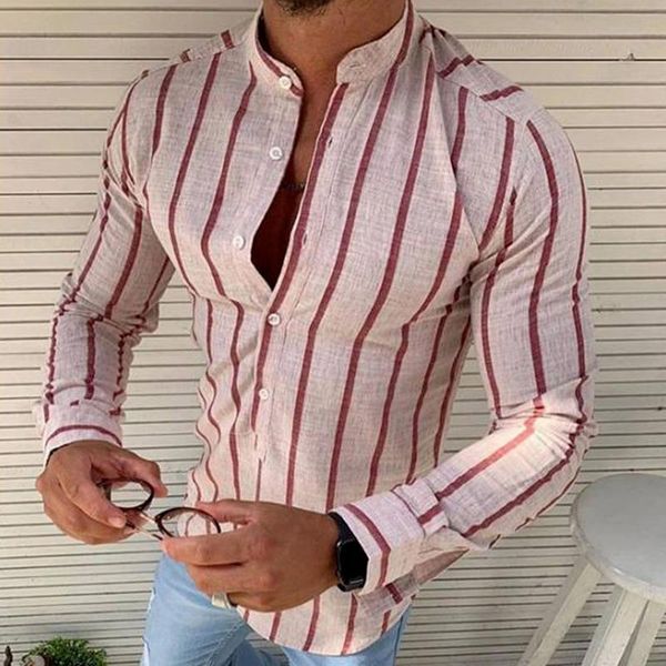 men's casual shirts men clothing 2021 shirt youth striped pink slim-fit spring autumn stand-up collar camisas para hombre, White;black
men's casual shirts men clothing 2021 shirt youth striped pink slim-fit spring autumn stand-up collar camisas para hombre, White;black