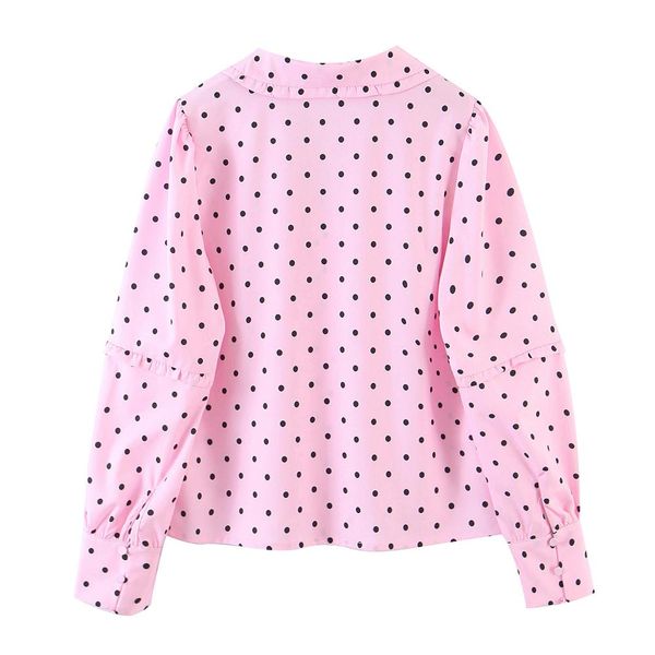 2021 spring wood ear lapel collar polka dot print pink long sleeve shirt sweet women center buttons blouse loose, White
2021 spring wood ear lapel collar polka dot print pink long sleeve shirt sweet women center buttons blouse loose, White