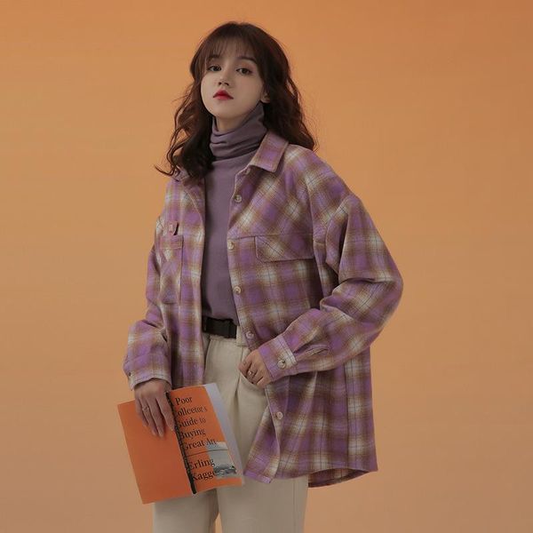 plaid shirt jacket with purple and velvet thickening and grindingfemale autumn/winter new design sense of minority woolen shirt, White
plaid shirt jacket with purple and velvet thickening and grindingfemale autumn/winter new design sense of minority woolen shirt, White