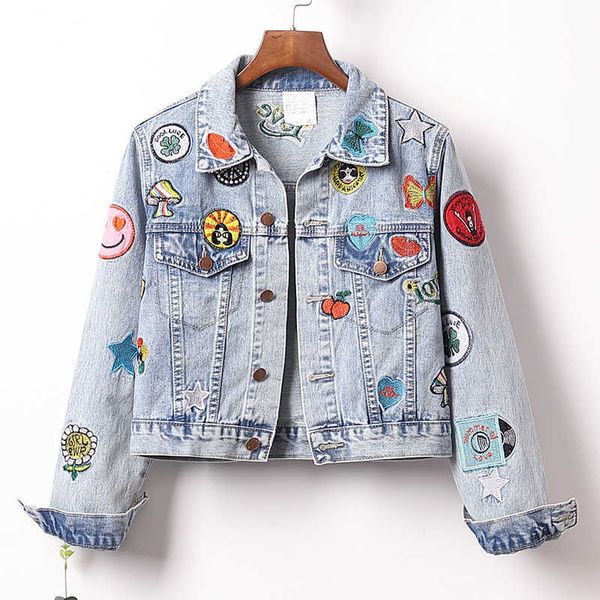 perhaps u women blue denim jacket turn down collar long sleeve single-breasted short jacket cute cartoon embroidery c0491 210529, Black;brown
perhaps u women blue denim jacket turn down collar long sleeve single-breasted short jacket cute cartoon embroidery c0491 210529, Black;brown