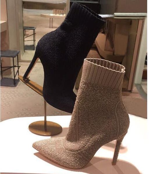 style pointy toe sock boots knitted stretch high heels women boots fashion ankle, Black
style pointy toe sock boots knitted stretch high heels women boots fashion ankle, Black