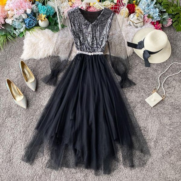 casual dresses 2021 sequins party night cute dress women mesh vintage evening long pearl belt korean style summer lace, Black;gray
casual dresses 2021 sequins party night cute dress women mesh vintage evening long pearl belt korean style summer lace, Black;gray