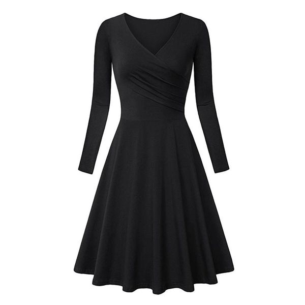 casual dresses pure color swing dress women long sleeve v-neck a-line draped female knee-length vestidos, Black;gray
casual dresses pure color swing dress women long sleeve v-neck a-line draped female knee-length vestidos, Black;gray