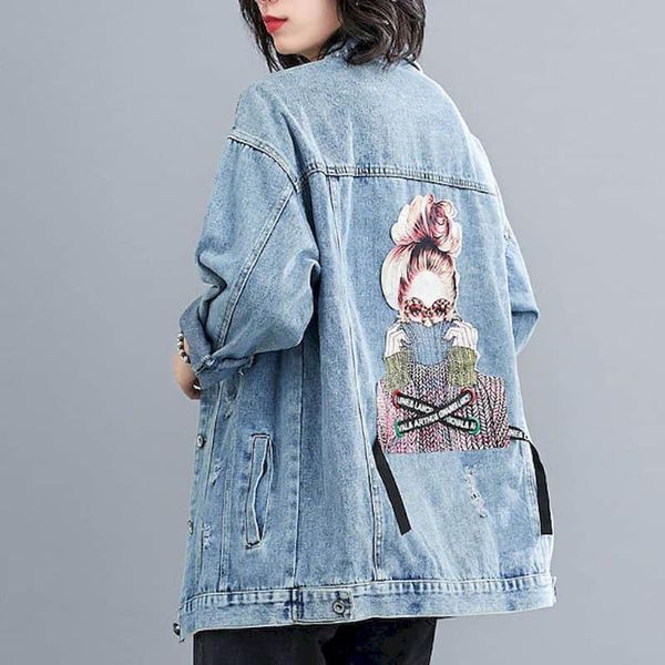 women's jackets denim jacket female 2021 spring autumn heavy industry beaded beauty print casual loose all-match ripped streetwear, Black;brown
women's jackets denim jacket female 2021 spring autumn heavy industry beaded beauty print casual loose all-match ripped streetwear, Black;brown