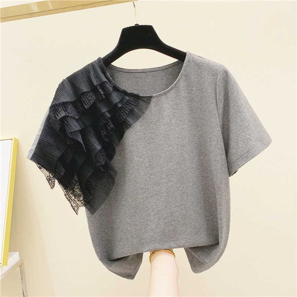 lace mesh stitching t shirts women short sleeve round neck cotton female summer korean style 210615, White
lace mesh stitching t shirts women short sleeve round neck cotton female summer korean style 210615, White