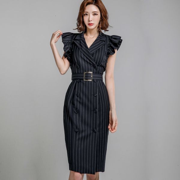 new 2021 spring summer women striped bodycon with belt vestido ruffles sleeve office lady es x7z9, Black;gray
new 2021 spring summer women striped bodycon with belt vestido ruffles sleeve office lady es x7z9, Black;gray