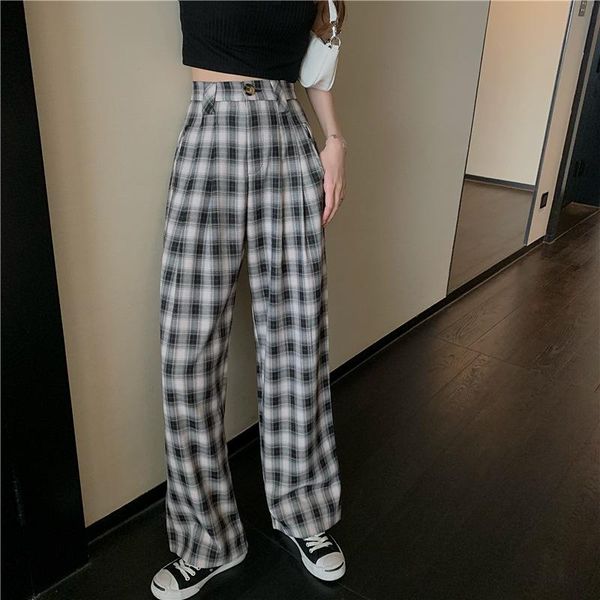 new casual pants women style all-match elastic waist plaid wide leg trousers womens students chic trendy office lady harajuku, Black;white
new casual pants women style all-match elastic waist plaid wide leg trousers womens students chic trendy office lady harajuku, Black;white