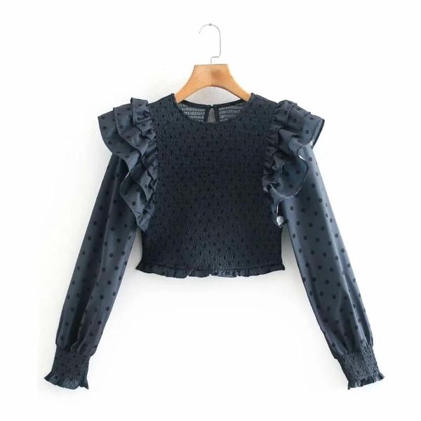 women's blouses & shirts 2021 spring women polka dot print short blouse female cascading ruffle long sleeve shirt casual lady crop blu, White
women's blouses & shirts 2021 spring women polka dot print short blouse female cascading ruffle long sleeve shirt casual lady crop blu, White