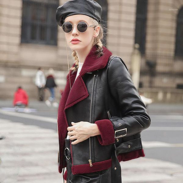 women's leather & faux autumn fashion spring warm thicken zipper long sleeves turn-down collar pockets loose coat female cy373, Black
women's leather & faux autumn fashion spring warm thicken zipper long sleeves turn-down collar pockets loose coat female cy373, Black