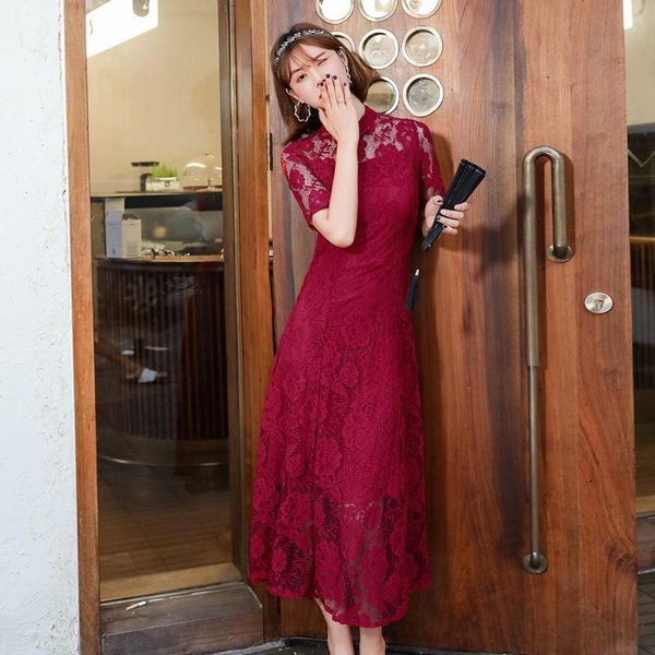 ethnic clothing burgundy elegant mandarin collar lace cheongsam exquisite vintage button chinese dress summer short sleeve long novelty qipa, Red
ethnic clothing burgundy elegant mandarin collar lace cheongsam exquisite vintage button chinese dress summer short sleeve long novelty qipa, Red