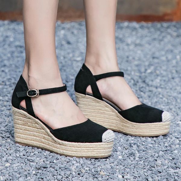 women's genuine suede leather wedge platform sandals ankle strap high heel summer elegant ladiese dress pumps bohemia shoes, Black
women's genuine suede leather wedge platform sandals ankle strap high heel summer elegant ladiese dress pumps bohemia shoes, Black