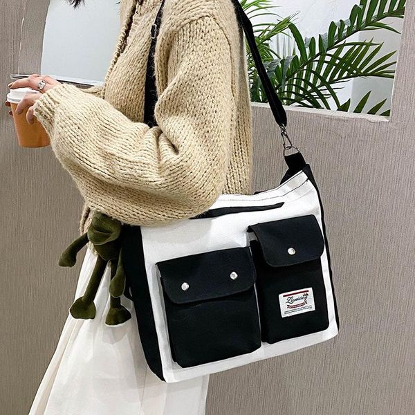 evening bags women's double pocket canvas bag fashion trend single shoulder with lid zipper messenger tote student tuition
evening bags women's double pocket canvas bag fashion trend single shoulder with lid zipper messenger tote student tuition