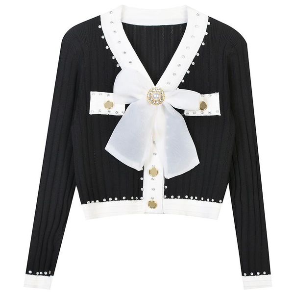 women's knits & tees 2021 autumn winter sweater v-neck long sleeve contrast color all-matching bow beaded slim short knitted cardigan, White
women's knits & tees 2021 autumn winter sweater v-neck long sleeve contrast color all-matching bow beaded slim short knitted cardigan, White