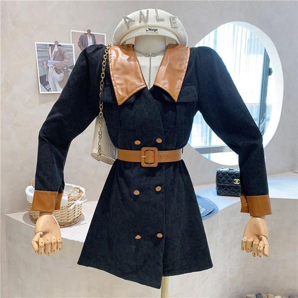 women's trench coats niche design clothing 2021 autumn winter pu stitched corduroy jacket middle and long thin coat windbreaker, Tan;black
women's trench coats niche design clothing 2021 autumn winter pu stitched corduroy jacket middle and long thin coat windbreaker, Tan;black