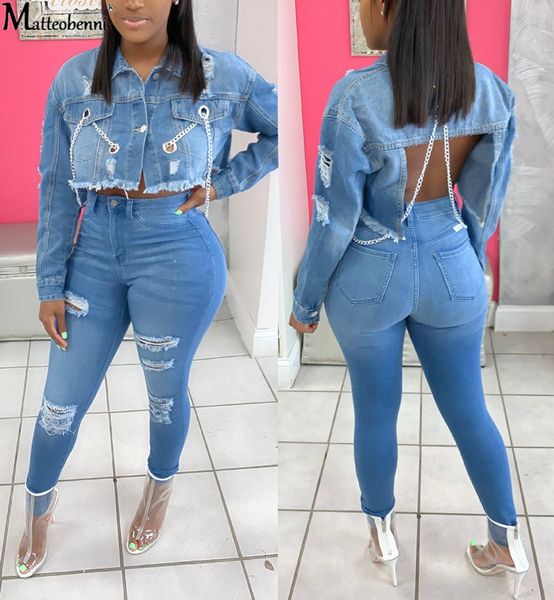 2021 new ripped cropped jean women autumn chain long sleeve jacket streetwear short denim coat lady backless outerwear azwa, Black;brown
2021 new ripped cropped jean women autumn chain long sleeve jacket streetwear short denim coat lady backless outerwear azwa, Black;brown