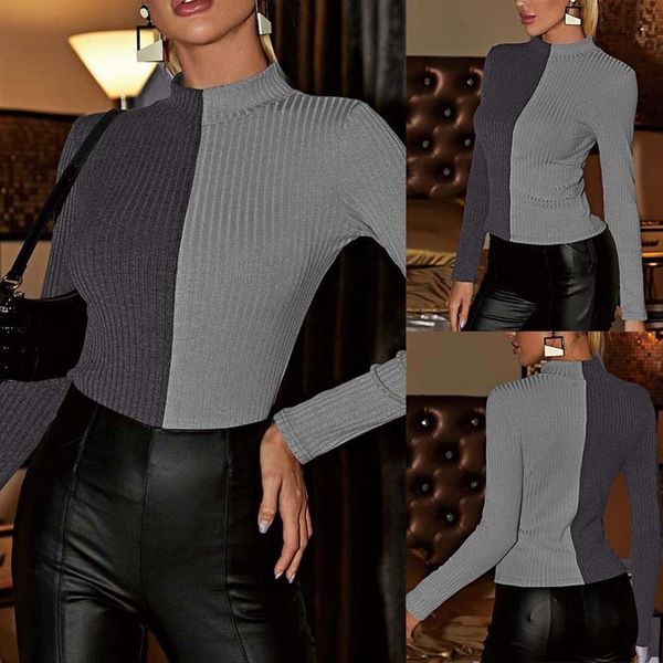 women's t-shirt half high neck ladies spring and autumn color matching fashion slim long-sleeved, White
women's t-shirt half high neck ladies spring and autumn color matching fashion slim long-sleeved, White