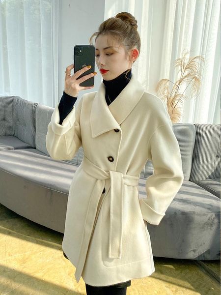 women's wool & blends double sided cashmere coat short 2021 korean fashion temperament high end small tweed, Black
women's wool & blends double sided cashmere coat short 2021 korean fashion temperament high end small tweed, Black