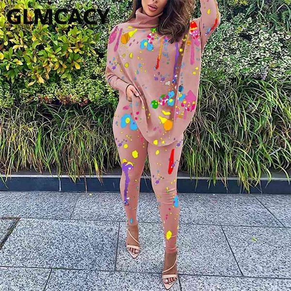 women two piece causal printed suits batwing sleeve turtle neck & skinny pants set 210727, White
women two piece causal printed suits batwing sleeve turtle neck & skinny pants set 210727, White