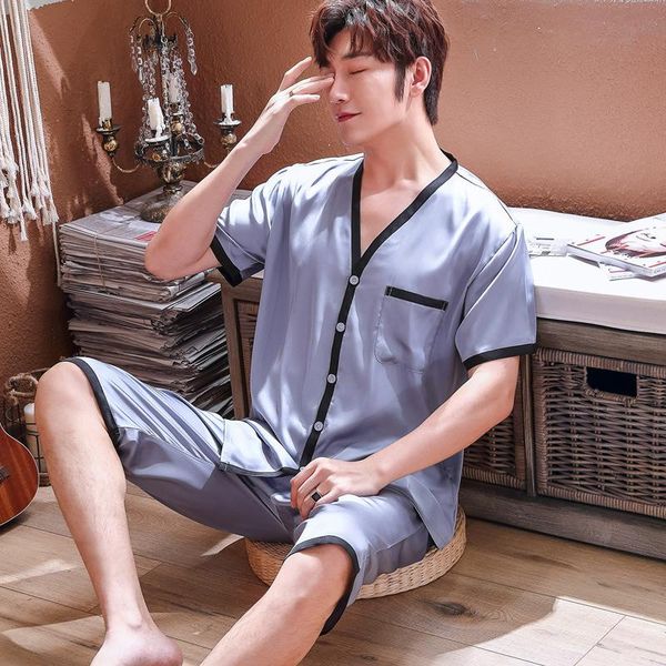 men's silk-like pajamas suit short-sleeved cardigan casual ice silk home clothes pajamas summer sleep wear men cute pajama, Black;brown
men's silk-like pajamas suit short-sleeved cardigan casual ice silk home clothes pajamas summer sleep wear men cute pajama, Black;brown