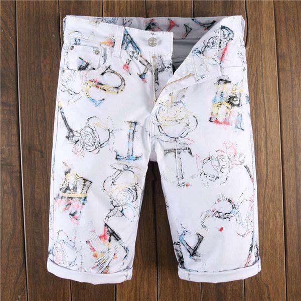 summer thin style denim shorts men's white printing casual pantswinter, Blue
summer thin style denim shorts men's white printing casual pantswinter, Blue