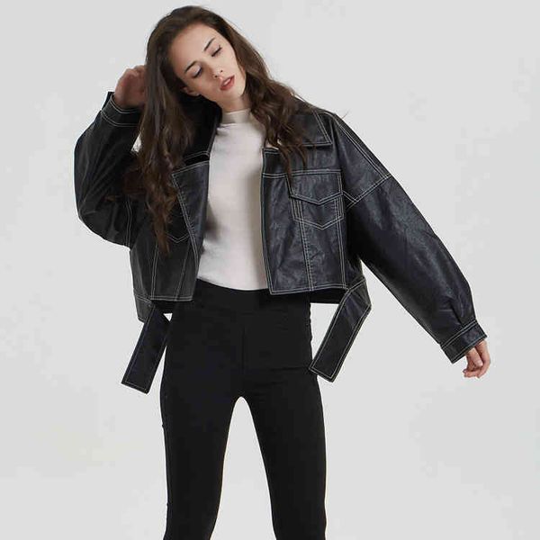 2020 spring and autumn new women's leather lapel bf loose edition street fashion bright line motorcycle et, Black;brown
2020 spring and autumn new women's leather lapel bf loose edition street fashion bright line motorcycle et, Black;brown